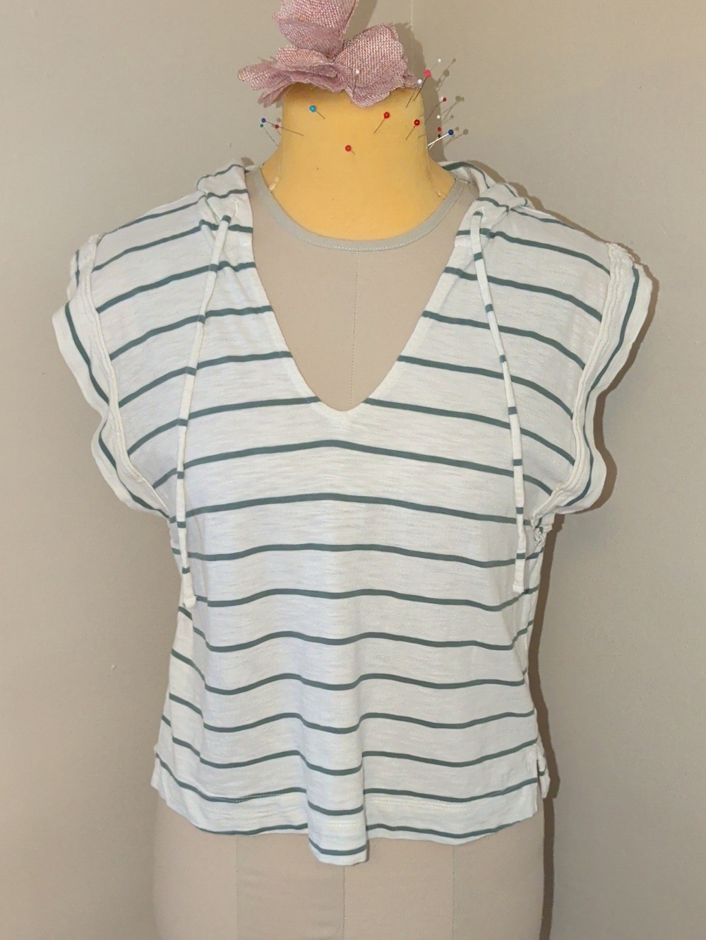 Evereve White Tank Top with Green Stripes
